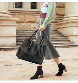 Tote Bag for Women Vegan Leather Shoulder Purse Large Capacity Travel Bag Black $18.47 Totes