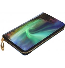 Amazing Green Northern Lights Leather Wallet Long Clutch Purse Fashion Wristlet Handbag For Women And Men $27.65 Wristlets