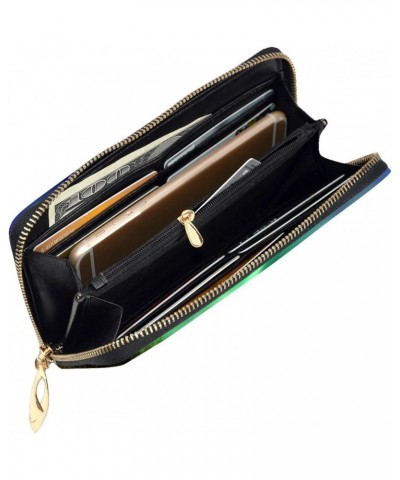 Amazing Green Northern Lights Leather Wallet Long Clutch Purse Fashion Wristlet Handbag For Women And Men $27.65 Wristlets