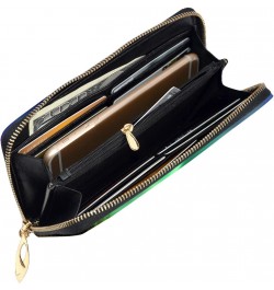 Amazing Green Northern Lights Leather Wallet Long Clutch Purse Fashion Wristlet Handbag For Women And Men $27.65 Wristlets