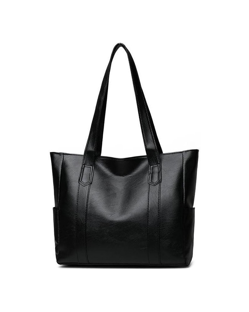 Large Capacity Work Tote Bags for Women's Leather Big Purses and handbags ladies Waterproof Big Shoulder commuter Bag 01-blac...