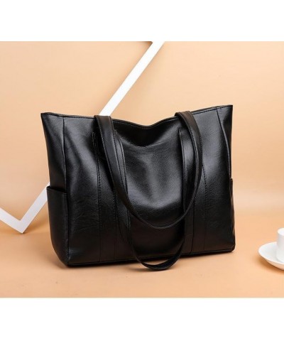 Large Capacity Work Tote Bags for Women's Leather Big Purses and handbags ladies Waterproof Big Shoulder commuter Bag 01-blac...