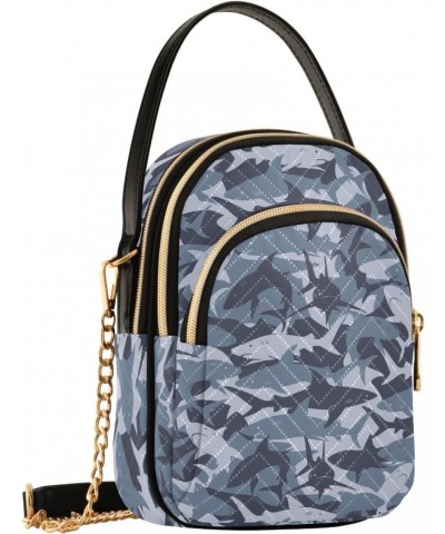 Sharks Camo Small Crossbody Handbag for Women Mini Over Shoulder Purse with Three Zippered Pockets Durable Travel Purse for C...