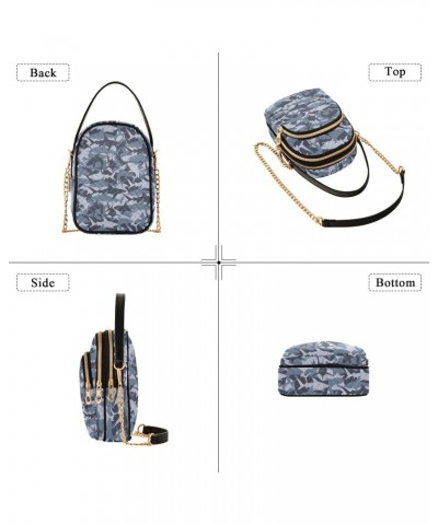 Sharks Camo Small Crossbody Handbag for Women Mini Over Shoulder Purse with Three Zippered Pockets Durable Travel Purse for C...