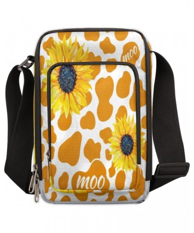 Yellow Cow Print Crossbody Bags Trendy Cross Body Phone Wallet Shoulder Bag Sunflower Cow Sling Bags Small Travel Crossbody B...