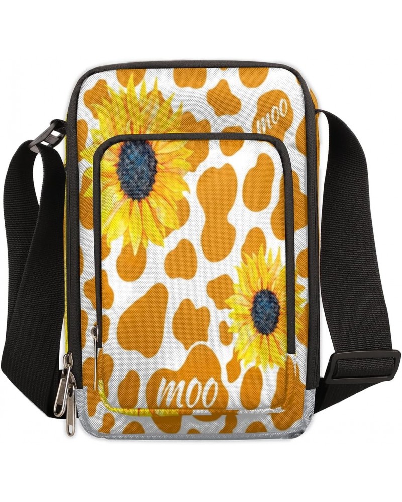 Yellow Cow Print Crossbody Bags Trendy Cross Body Phone Wallet Shoulder Bag Sunflower Cow Sling Bags Small Travel Crossbody B...