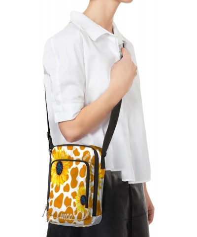 Yellow Cow Print Crossbody Bags Trendy Cross Body Phone Wallet Shoulder Bag Sunflower Cow Sling Bags Small Travel Crossbody B...