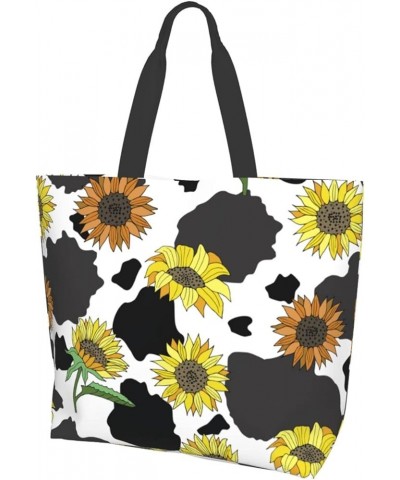 FlowerSkull Tote Bag Shoulder Bag for Women 19.7x15.7Inch Cow Sunflower $15.37 Totes