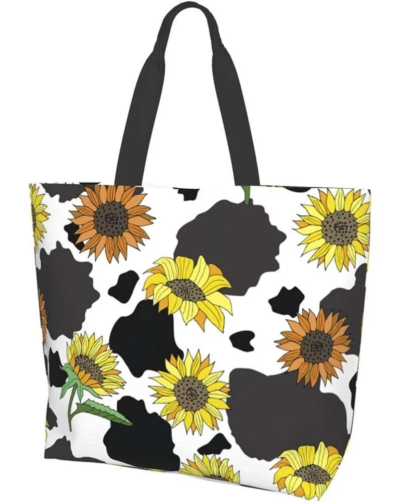 FlowerSkull Tote Bag Shoulder Bag for Women 19.7x15.7Inch Cow Sunflower $15.37 Totes