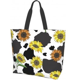 FlowerSkull Tote Bag Shoulder Bag for Women 19.7x15.7Inch Cow Sunflower $15.37 Totes