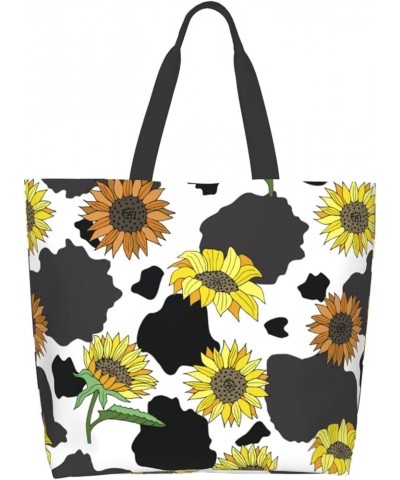 FlowerSkull Tote Bag Shoulder Bag for Women 19.7x15.7Inch Cow Sunflower $15.37 Totes