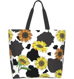 FlowerSkull Tote Bag Shoulder Bag for Women 19.7x15.7Inch Cow Sunflower $15.37 Totes