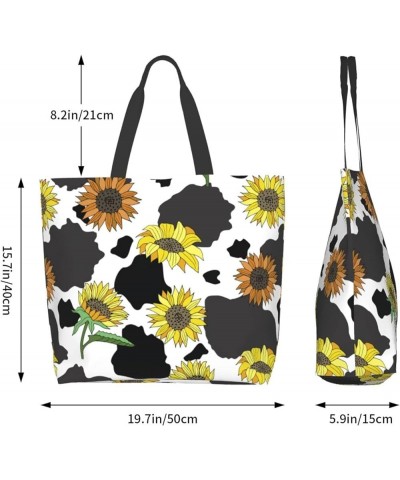 FlowerSkull Tote Bag Shoulder Bag for Women 19.7x15.7Inch Cow Sunflower $15.37 Totes