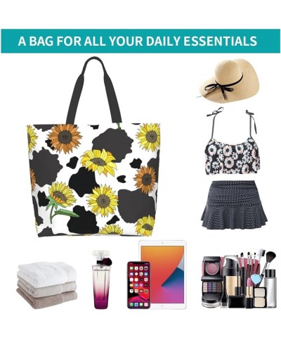 FlowerSkull Tote Bag Shoulder Bag for Women 19.7x15.7Inch Cow Sunflower $15.37 Totes