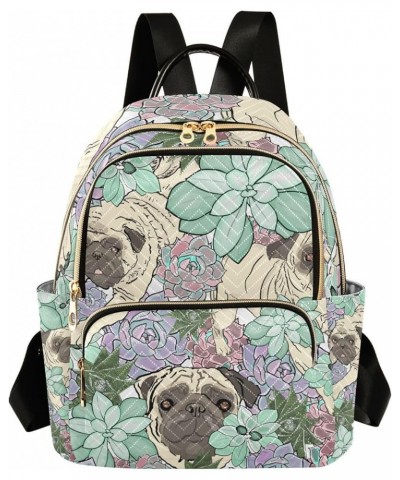 Women Backpack Succulent Pug Dog Anti-Theft Travel Backpack with Luggage Belt Lightweight Handbag Lady Purse Roomy Double Zip...