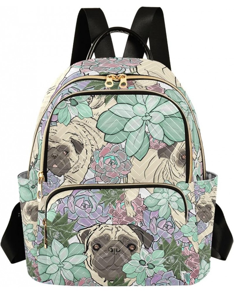 Women Backpack Succulent Pug Dog Anti-Theft Travel Backpack with Luggage Belt Lightweight Handbag Lady Purse Roomy Double Zip...