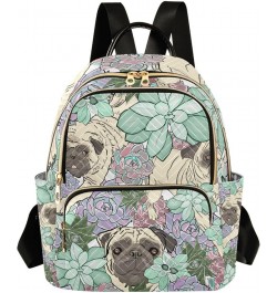 Women Backpack Succulent Pug Dog Anti-Theft Travel Backpack with Luggage Belt Lightweight Handbag Lady Purse Roomy Double Zip...