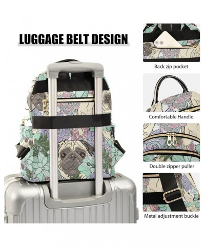 Women Backpack Succulent Pug Dog Anti-Theft Travel Backpack with Luggage Belt Lightweight Handbag Lady Purse Roomy Double Zip...