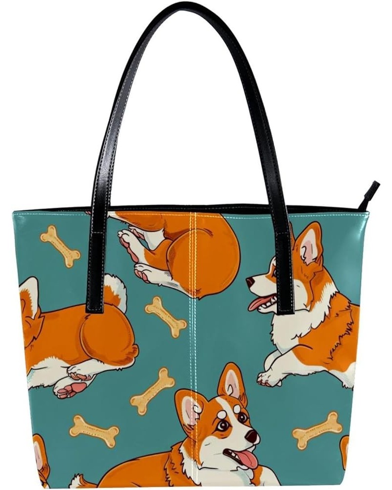 Tote Bag, Vegan Leather Large Tote Bag, Women's Tote Handbags, Corgi Dog Cartoon Animal, Tote Bags Women Pattern 5003 $21.92 ...