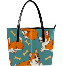 Tote Bag, Vegan Leather Large Tote Bag, Women's Tote Handbags, Corgi Dog Cartoon Animal, Tote Bags Women Pattern 5003 $21.92 ...