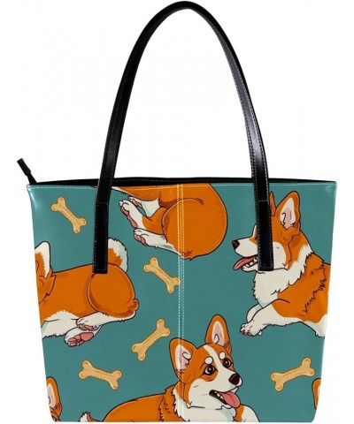 Tote Bag, Vegan Leather Large Tote Bag, Women's Tote Handbags, Corgi Dog Cartoon Animal, Tote Bags Women Pattern 5003 $21.92 ...