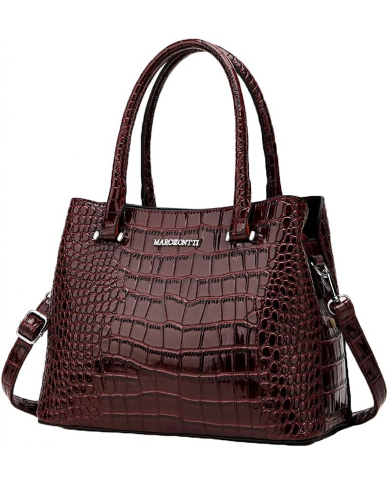 Crocodile Pattern Purse Top Handle Handbag for Women Patent PU Leather Satchel Shoulder Bag-Green Dark Wine $37.65 Totes