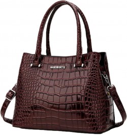 Crocodile Pattern Purse Top Handle Handbag for Women Patent PU Leather Satchel Shoulder Bag-Green Dark Wine $37.65 Totes