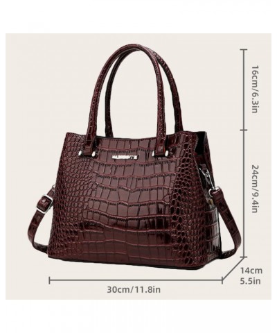 Crocodile Pattern Purse Top Handle Handbag for Women Patent PU Leather Satchel Shoulder Bag-Green Dark Wine $37.65 Totes