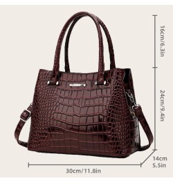 Crocodile Pattern Purse Top Handle Handbag for Women Patent PU Leather Satchel Shoulder Bag-Green Dark Wine $37.65 Totes