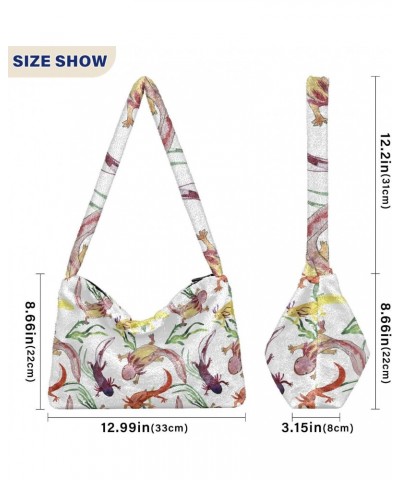 Women Boho Handbag Axolotl Watercolor Kawaii Wildlife Underarm Bag Tote Bag Shoulder Bag Crossbody Bag Fluffy Cell Phone Purs...