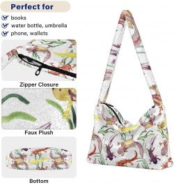 Women Boho Handbag Axolotl Watercolor Kawaii Wildlife Underarm Bag Tote Bag Shoulder Bag Crossbody Bag Fluffy Cell Phone Purs...