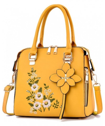 Square Bag for Women Stylish Embroidery Top Handle Satchel Handbags Purse Tote Ladies Work Wedding Shoulder Bag Yellow $27.89...