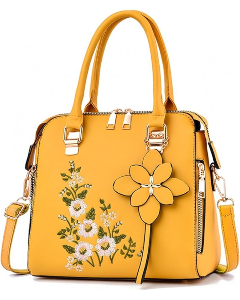 Square Bag for Women Stylish Embroidery Top Handle Satchel Handbags Purse Tote Ladies Work Wedding Shoulder Bag Yellow $27.89...