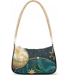 Women Chain Shoulder Purse Bag With Zipper Vintage Cosmic Marble Print, Moon Star Hobo Tote Clutch Handbags with Chain Strap ...