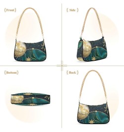 Women Chain Shoulder Purse Bag With Zipper Vintage Cosmic Marble Print, Moon Star Hobo Tote Clutch Handbags with Chain Strap ...