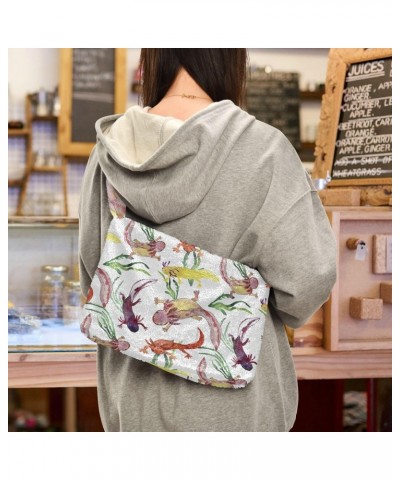 Women Boho Handbag Axolotl Watercolor Kawaii Wildlife Underarm Bag Tote Bag Shoulder Bag Crossbody Bag Fluffy Cell Phone Purs...