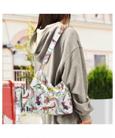 Women Boho Handbag Axolotl Watercolor Kawaii Wildlife Underarm Bag Tote Bag Shoulder Bag Crossbody Bag Fluffy Cell Phone Purs...