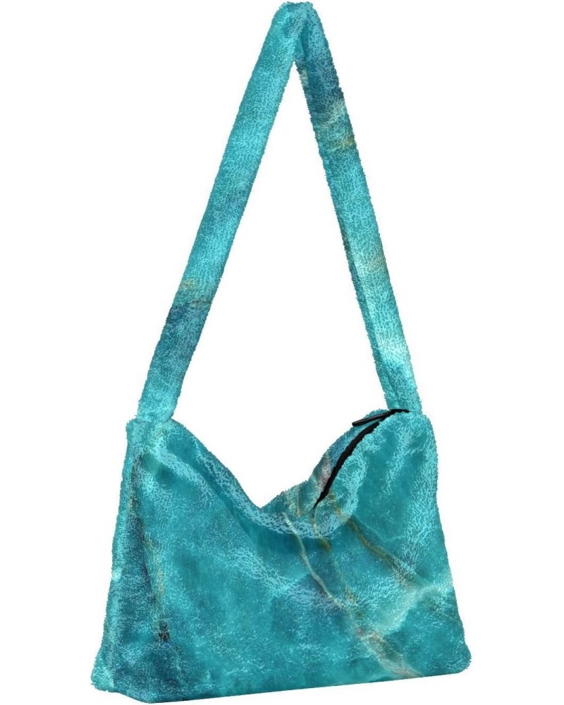 Women Boho Bag Aqua Natural Marble Cool Handbag Underarm Bag Tote Bag Shoulder Bag Crossbody Bag Fluffy Cell Phone Purse Lady...