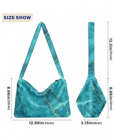 Women Boho Bag Aqua Natural Marble Cool Handbag Underarm Bag Tote Bag Shoulder Bag Crossbody Bag Fluffy Cell Phone Purse Lady...