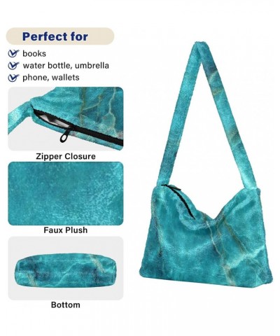 Women Boho Bag Aqua Natural Marble Cool Handbag Underarm Bag Tote Bag Shoulder Bag Crossbody Bag Fluffy Cell Phone Purse Lady...