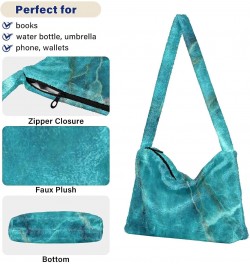 Women Boho Bag Aqua Natural Marble Cool Handbag Underarm Bag Tote Bag Shoulder Bag Crossbody Bag Fluffy Cell Phone Purse Lady...