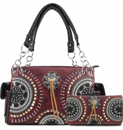 Native American Circle Mountain Gold Studs Embroidered Studded CCW Concealed Carry Shoulder Purse Handbag Red Handbag Wallet ...