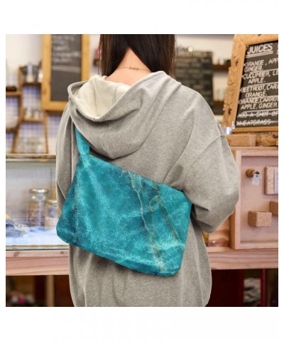 Women Boho Bag Aqua Natural Marble Cool Handbag Underarm Bag Tote Bag Shoulder Bag Crossbody Bag Fluffy Cell Phone Purse Lady...