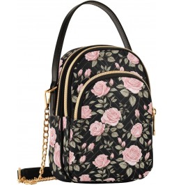 Floral Pink Rose Theme Women's Crossbody Handbags with Zipper, Casual Leather Cell Phone Purse Crossbody Bags for Ladies $13....