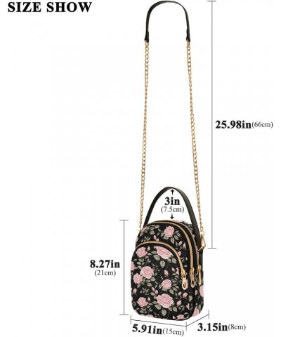 Floral Pink Rose Theme Women's Crossbody Handbags with Zipper, Casual Leather Cell Phone Purse Crossbody Bags for Ladies $13....