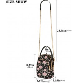 Floral Pink Rose Theme Women's Crossbody Handbags with Zipper, Casual Leather Cell Phone Purse Crossbody Bags for Ladies $13....