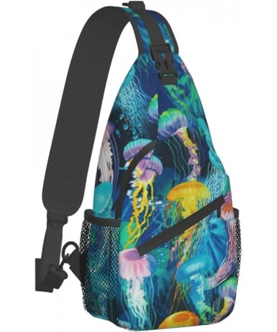 Color Octopus Crossbody Bag Chest Shoulder Bag Small Casual Backpack Suitable For Women Men Hiking Colored Jellyfish $19.81 C...