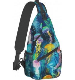 Color Octopus Crossbody Bag Chest Shoulder Bag Small Casual Backpack Suitable For Women Men Hiking Colored Jellyfish $19.81 C...