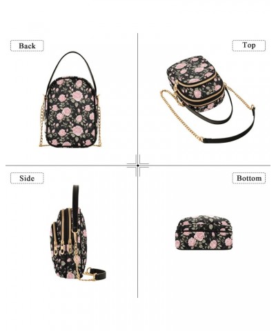 Floral Pink Rose Theme Women's Crossbody Handbags with Zipper, Casual Leather Cell Phone Purse Crossbody Bags for Ladies $13....