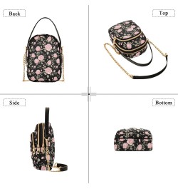 Floral Pink Rose Theme Women's Crossbody Handbags with Zipper, Casual Leather Cell Phone Purse Crossbody Bags for Ladies $13....